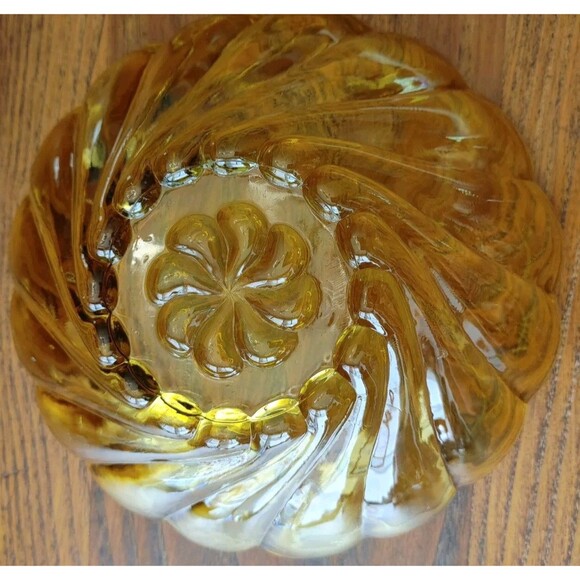 Hazel Atlas Glass Amber Colonial Swirl 6 Piece Berry Bowl Set - Picture 8 of 11